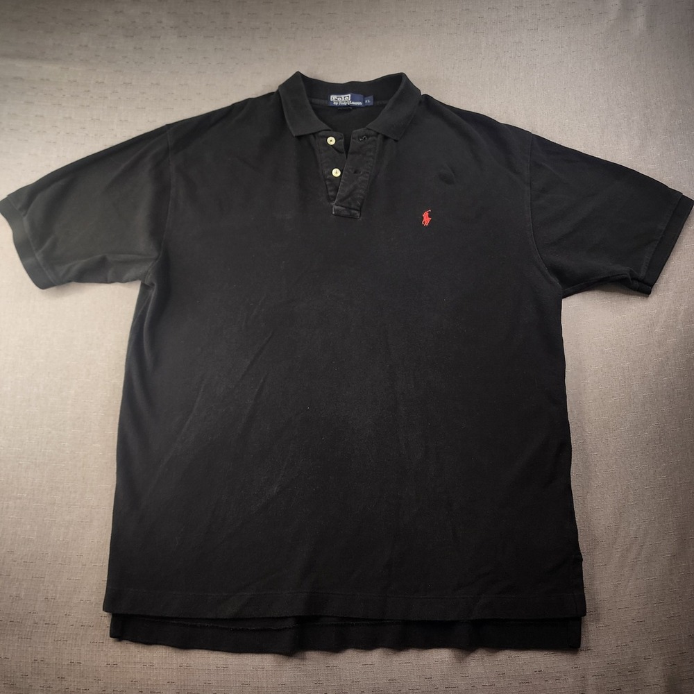 Polo Ralph Lauren Mens XL Black Short Sleeve Pique Polo Shirt Red Pony Logo